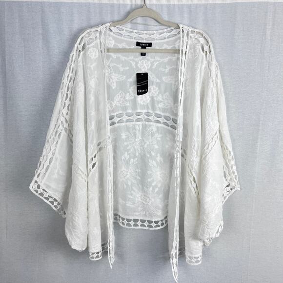 NWT Torrid Kimono Top White Crochet Lace Cover Up Resort Summer Boho Festival - Picture 3 of 8